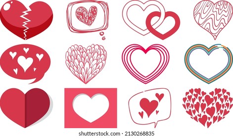 Different style of hearts isolated on white background illustration