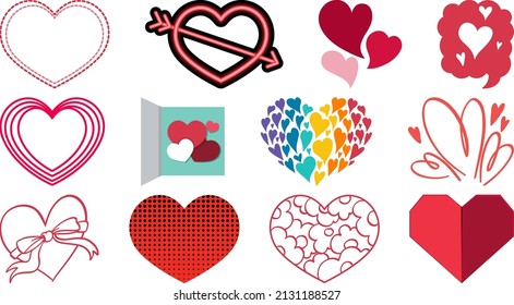 Distinto estilo de corazones aislados en ilustración de fondo blanco