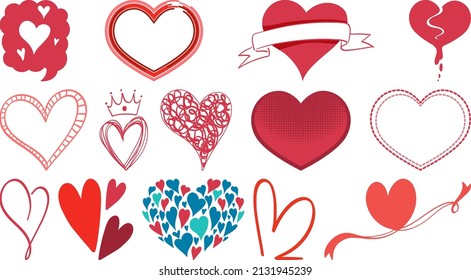 Different style of hearts isolated on white background illustration