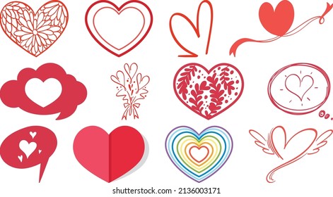 Different style of hearts isolated on white background illustration