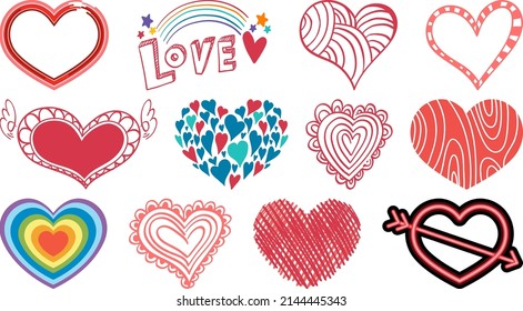 Different style of hearts isolated on white background illustration