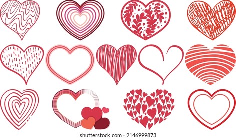 Different style of hearts isolated on white background illustration