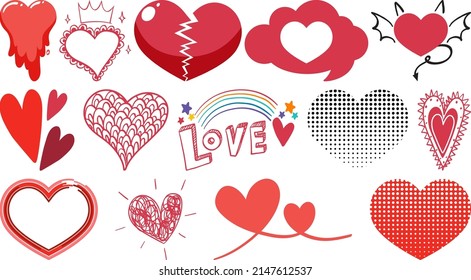 Distinto estilo de corazones aislados en ilustración de fondo blanco