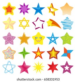 Different style shape silhouette shiny star icons collection vector illustration