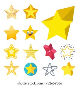 Different style shape silhouette shiny star icons collection vector illustration.