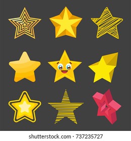 Different style shape silhouette shiny star icons collection vector illustration.