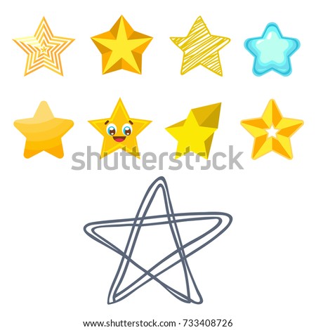 Different style shape silhouette shiny star icons collection vector illustration.