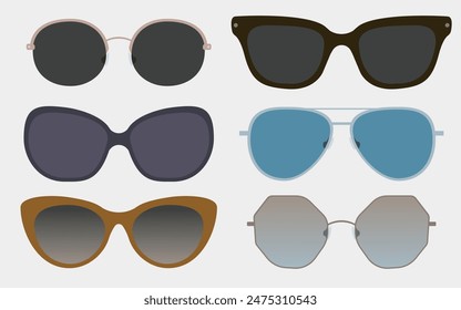 different style of sunglasses front view illustration