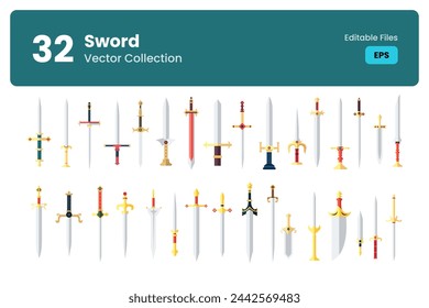 Colección plana de espadas de diferentes estilos