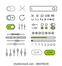 Different style trendy interface vector elements and pictograms collection isolated on white