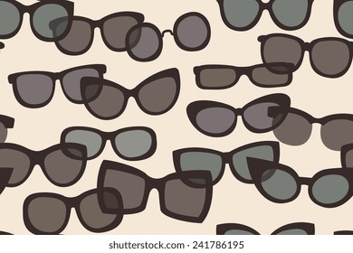Different style of types sunglasses, seamless pattern, cartoon flat style vector illustration.