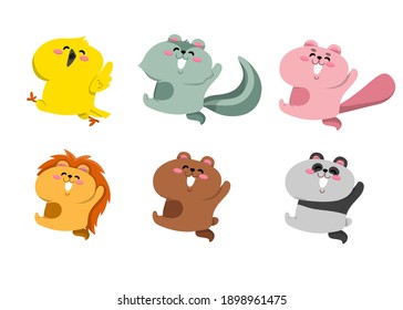 Different style of vector bird, rats, lion and more laughing on a transparent background. Isolated objects, cute illustration.