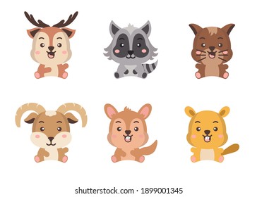 Different style of wild animal on a transparent background. Isolated objects, windy illustration.