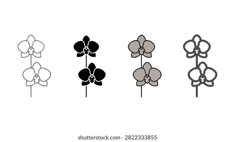 Different styled vector illustrations of elegant blooming orchid flowers are shown