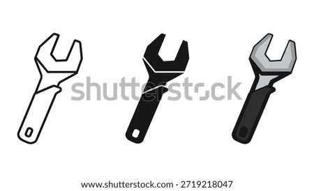 Different styles of adjustable wrench icons