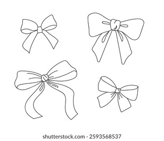 Different styles of bows in simple line art suitable for crafts and design