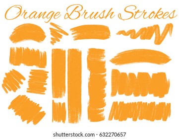 Distintos estilos de pinceladas de pincel en la ilustración de color naranja