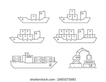 Verschiedene Arten von Frachtschiffen und Containern in Vektorformat geeignet für verschiedene Design-Projekte