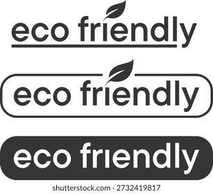 Different styles of eco friendly labels with leaf icon in black and white design for branding