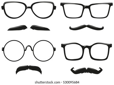 Different styles of eyeglasses and mustaches illustration