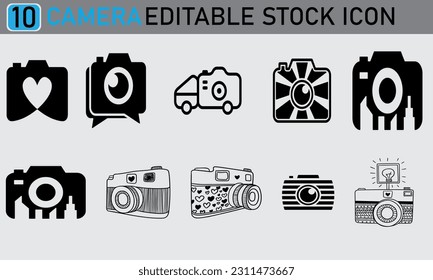 Different styles of icons set the design. Camera icon design set camera flat icons.