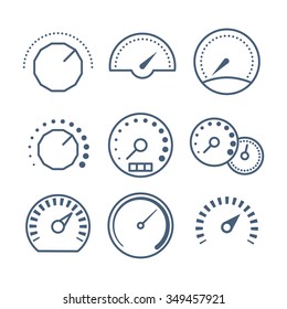 Different styles of measure tools, speedometer, and volume control vector collection