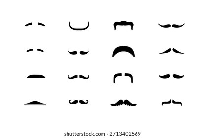 Diferentes estilos de bigotes, Clipart creativo en siluetas negras. Peinado facial para hombres