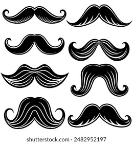 Different styles of mustaches against a white backdrop