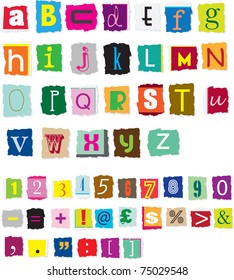 different styles of ransom style designed alphabet and numbers