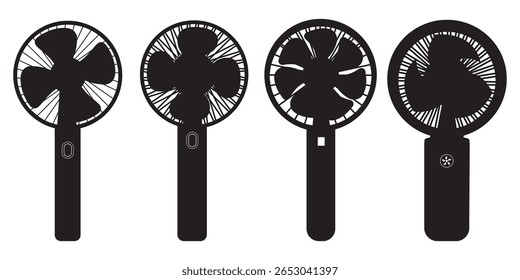 Verschiedene Stile Silhouette Mini tragbare Lüfter Vektor Art. Illustration