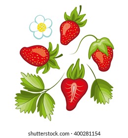 Different styles of strawberries illustrations. 