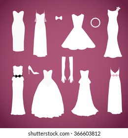 Different styles wedding dresses collection vector