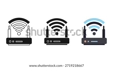 Different styles of wifi router icons with wireless signal