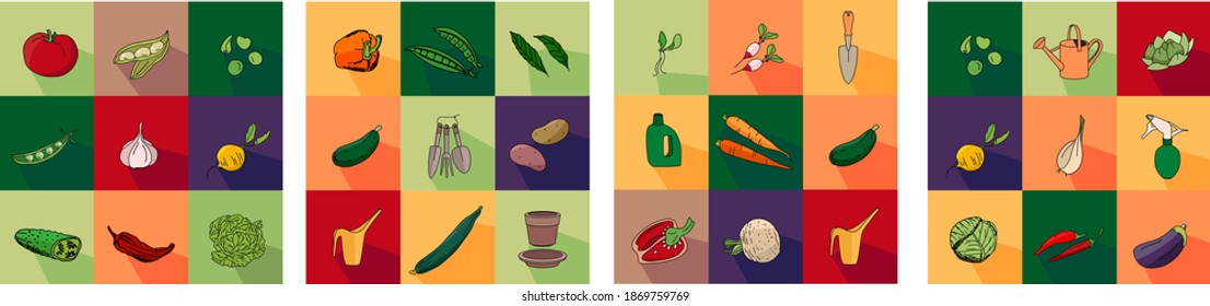 Different stylized vegetables. Icons for season design
