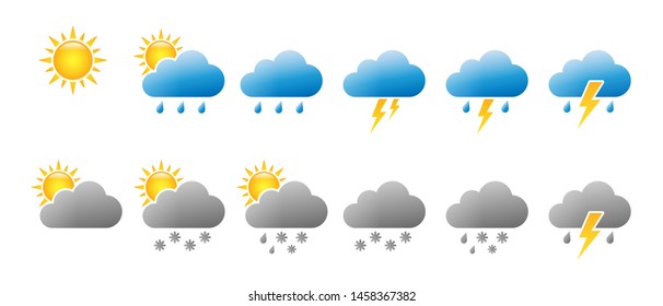 Different sun and cloudy weather colorful icons