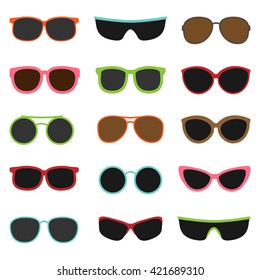 Different sun glasses on white background vector set