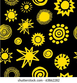 Different Sun sketch. Vector seamless pattern.