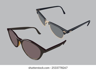 Different sunglasses, vector illustration of accessory optical spectacles.