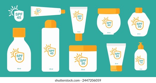 Diferente protector solar cosmético set icono