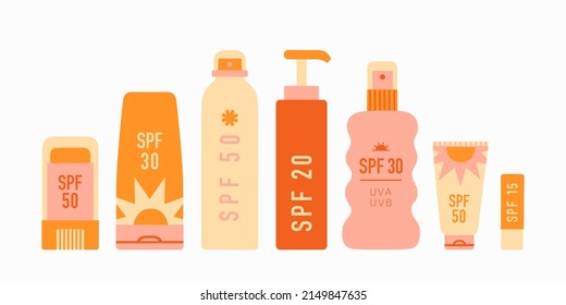 Different Sunscreen Products. Skin Care And Beauty. Sun Protection Concept