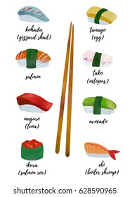 Different sushi set. 