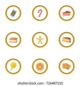 Different sweet icons set. Cartoon style set of 9 different sweet vector icons for web design