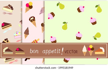 Different sweets and desserts. Cakes, ice cream, cupcakes and pears wallpapers. Strawberry and chocolate cake. Assorted cakes and forks.Strawberry, lemon, chocolate, fruit, cream, truffle and caramel.