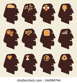 different symbol in men head stock vector