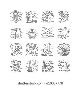 Different symbols of an Ecuador made in line style. Vector icons. 