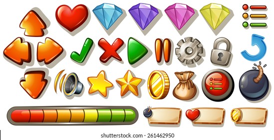 Different Symbols And Icons Of Game Elements