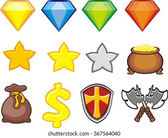 Different symbols and icons of game elements isolated on white