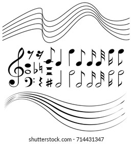 Different symbols of music notes and line paper illustration