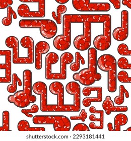 diferentes símbolos de notas con corazones rojos adentro, el patrón de la música del corazón