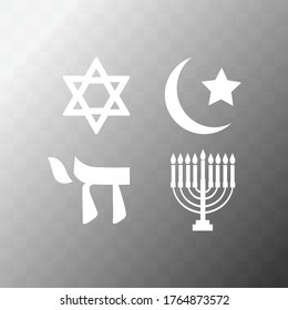Different symbols of religion. Solid icons.